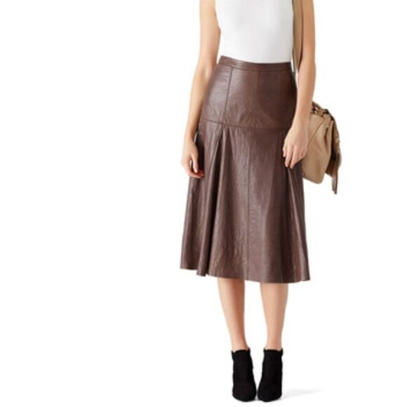 Halston Heritage Taupe Leather Skirt Size 8 - Picture 1 of 16